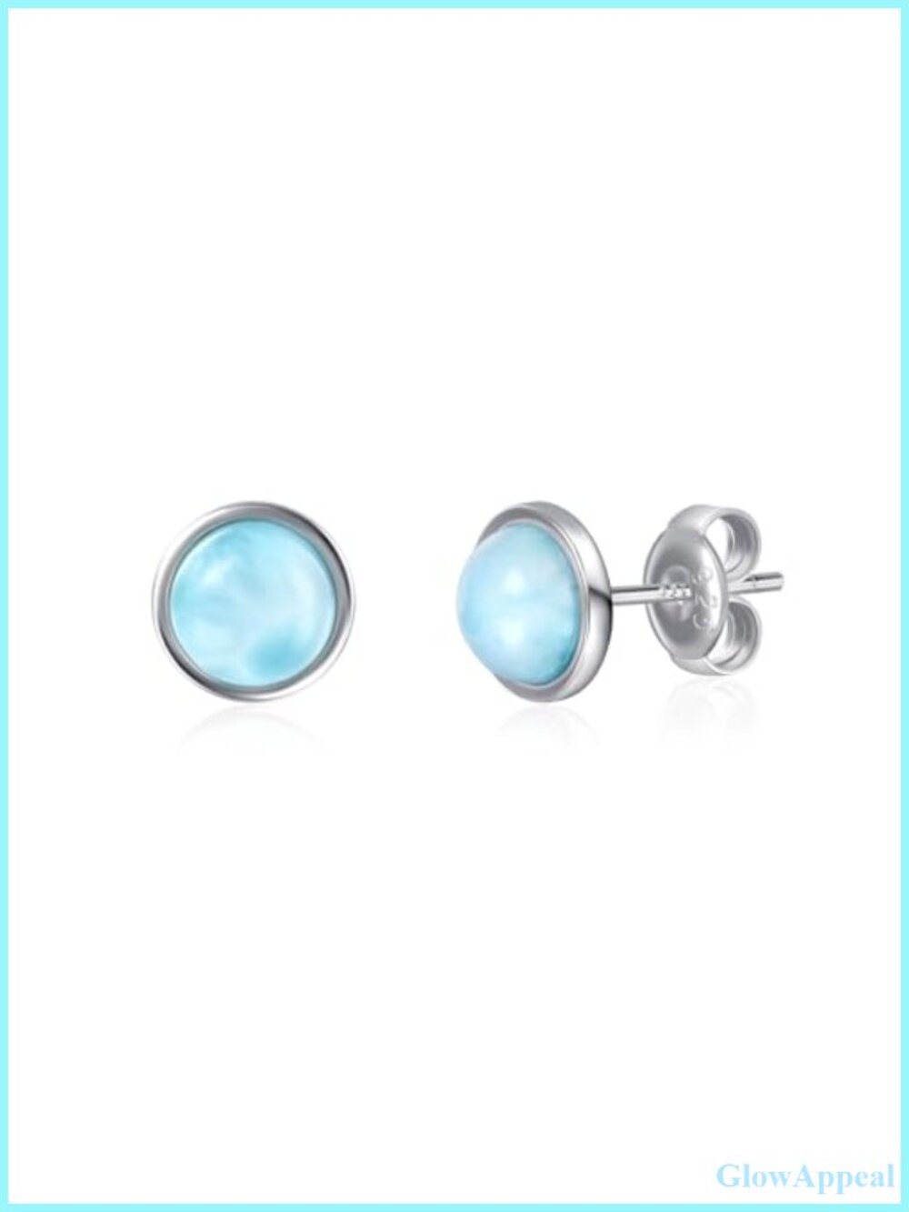 925 Sterling Silver Natural Larimar Stud Earrings Hypoallergenic 6MM Round